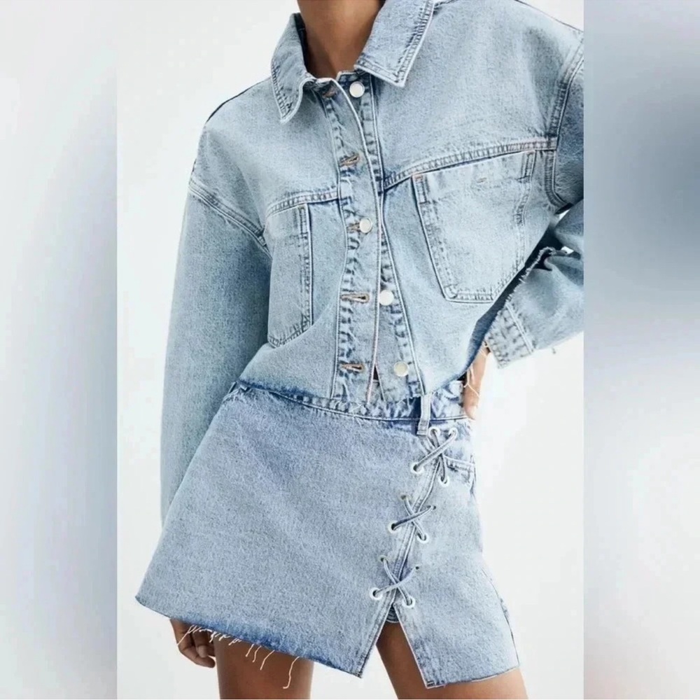 NWT Zara Denim Lacing detail Mini Skirt